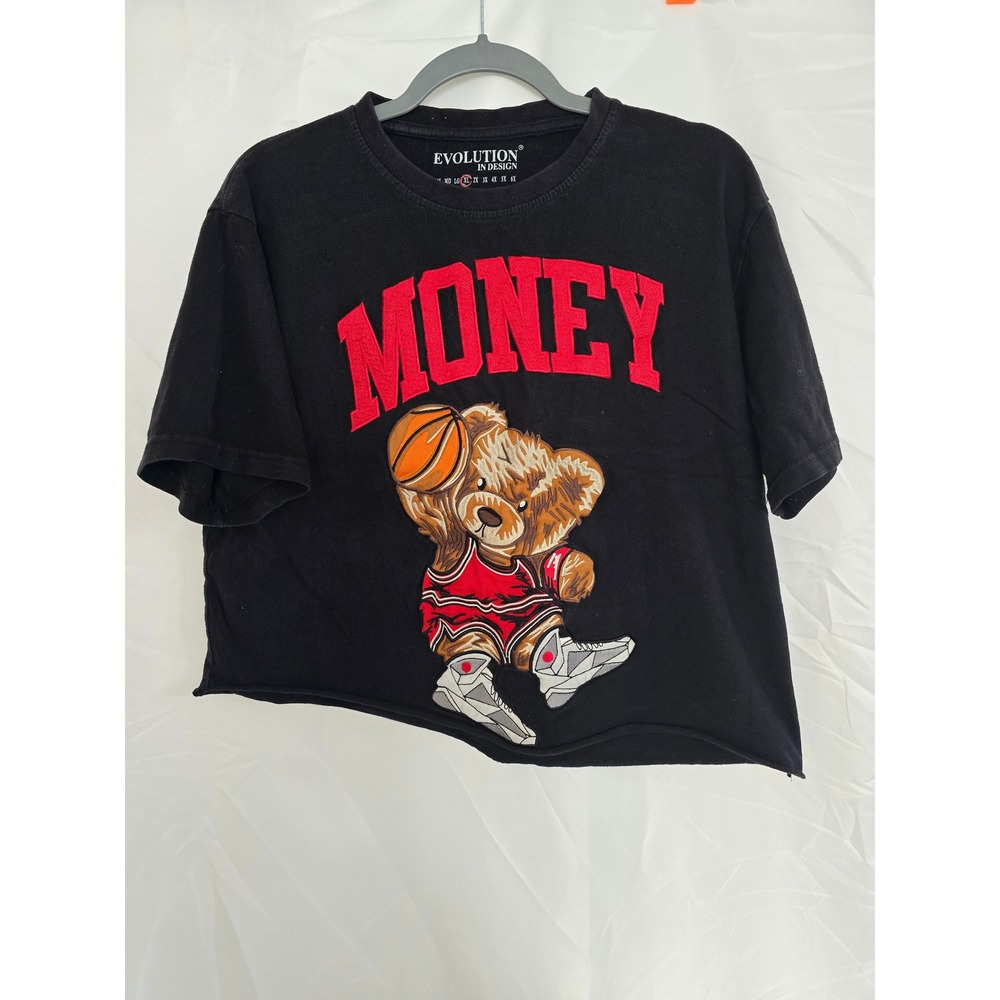 Evolution In Design Mens Black Graphic T Shirt Money Bear‎ Basketball XL